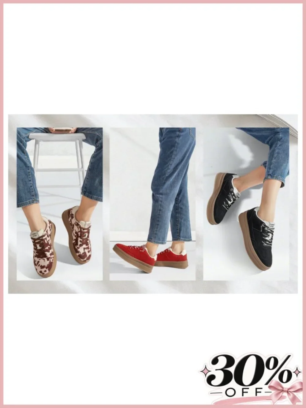 Women Platform Sneakers Fashion Retro Suede Leather Lace-Up